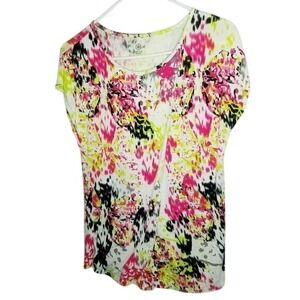 GAIAM Workout Abstract Print Top Colorful Graphic T‎ Shirt Short Sleeve Casual M